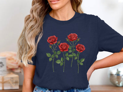Four Stems Classic Red Roses cotton T-Shirt