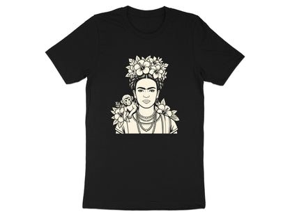 Frida Kahlo Portrait T-Shirt with Monkey & Hibiscus