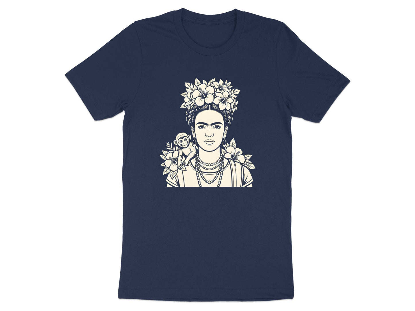 Frida Kahlo Portrait T-Shirt with Monkey & Hibiscus