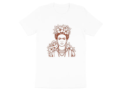 Frida Kahlo Portrait T-Shirt with Monkey & Hibiscus
