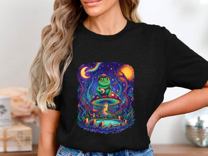 Frog Playing Banjo Mushroom T-Shirt - Psychedelic Forest Art