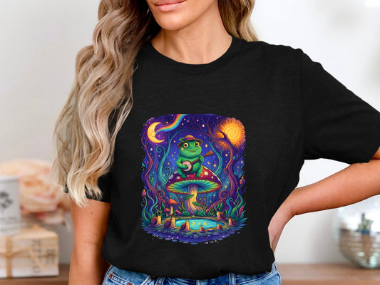 Frog Playing Banjo Mushroom T-Shirt - Psychedelic Forest Art
