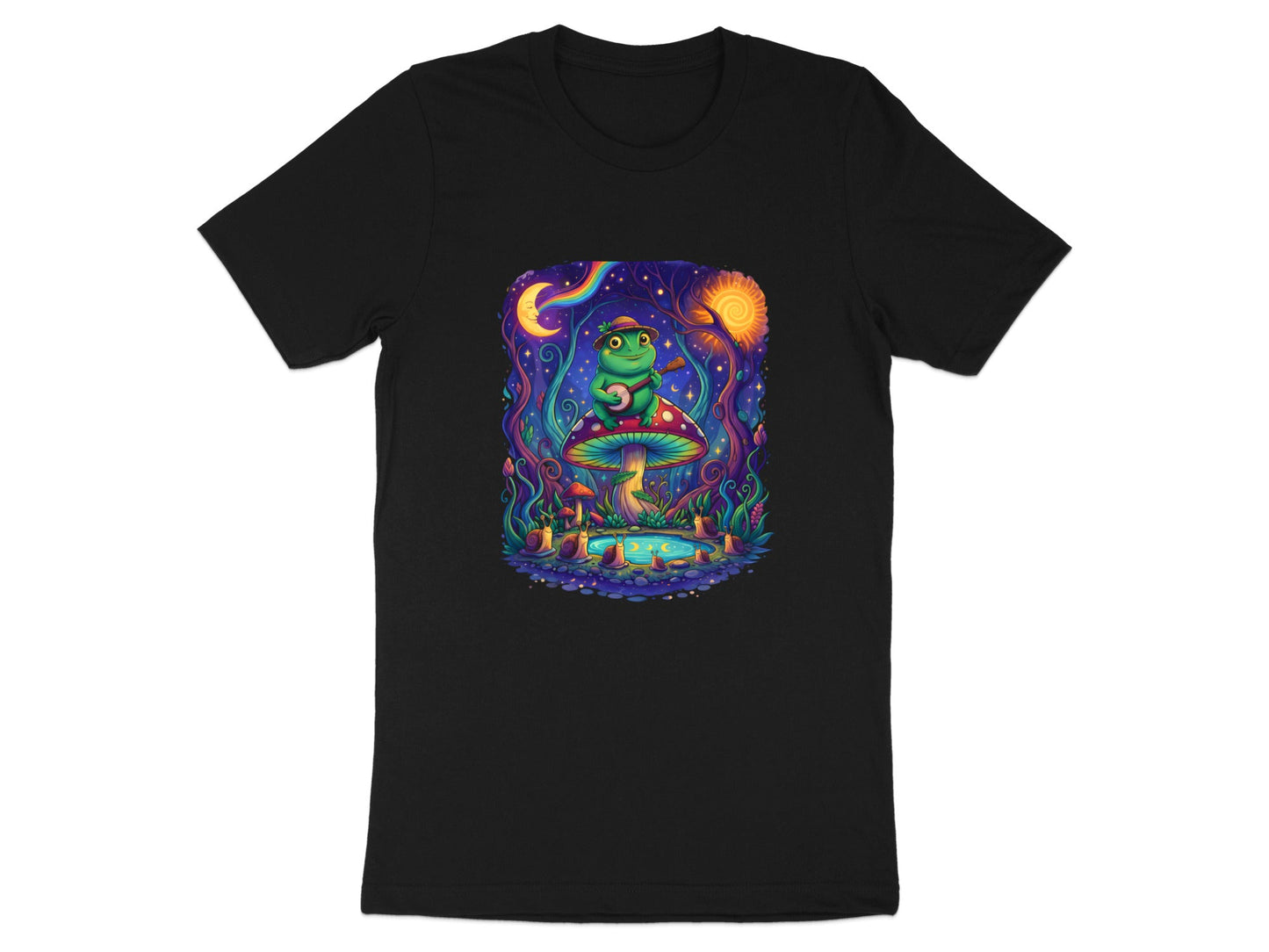 Frog Playing Banjo Mushroom T-Shirt - Psychedelic Forest Art