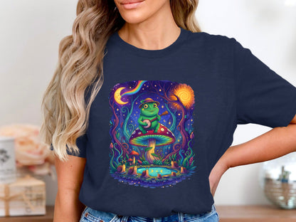 Frog Playing Banjo Mushroom T-Shirt - Psychedelic Forest Art