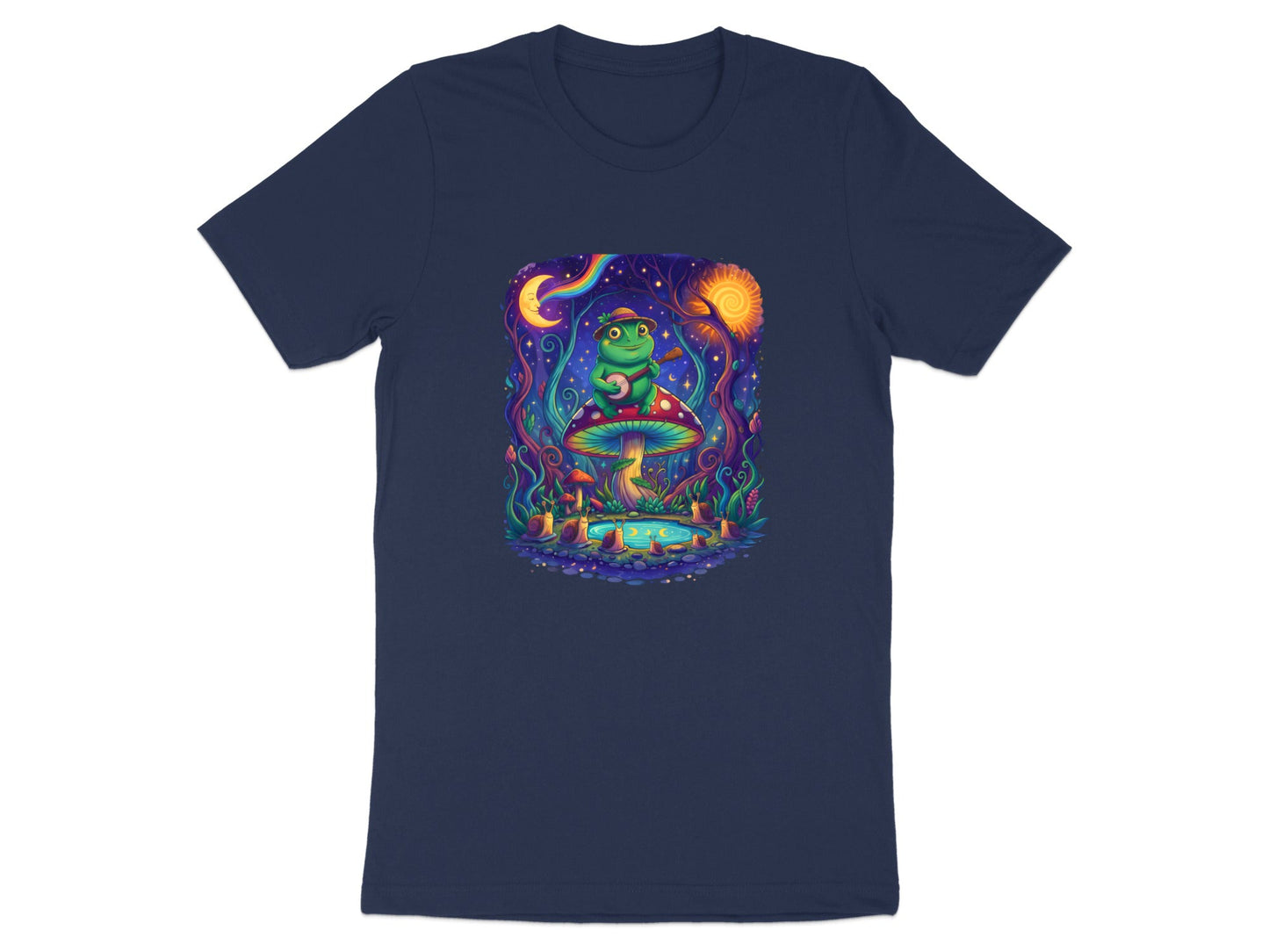 Frog Playing Banjo Mushroom T-Shirt - Psychedelic Forest Art