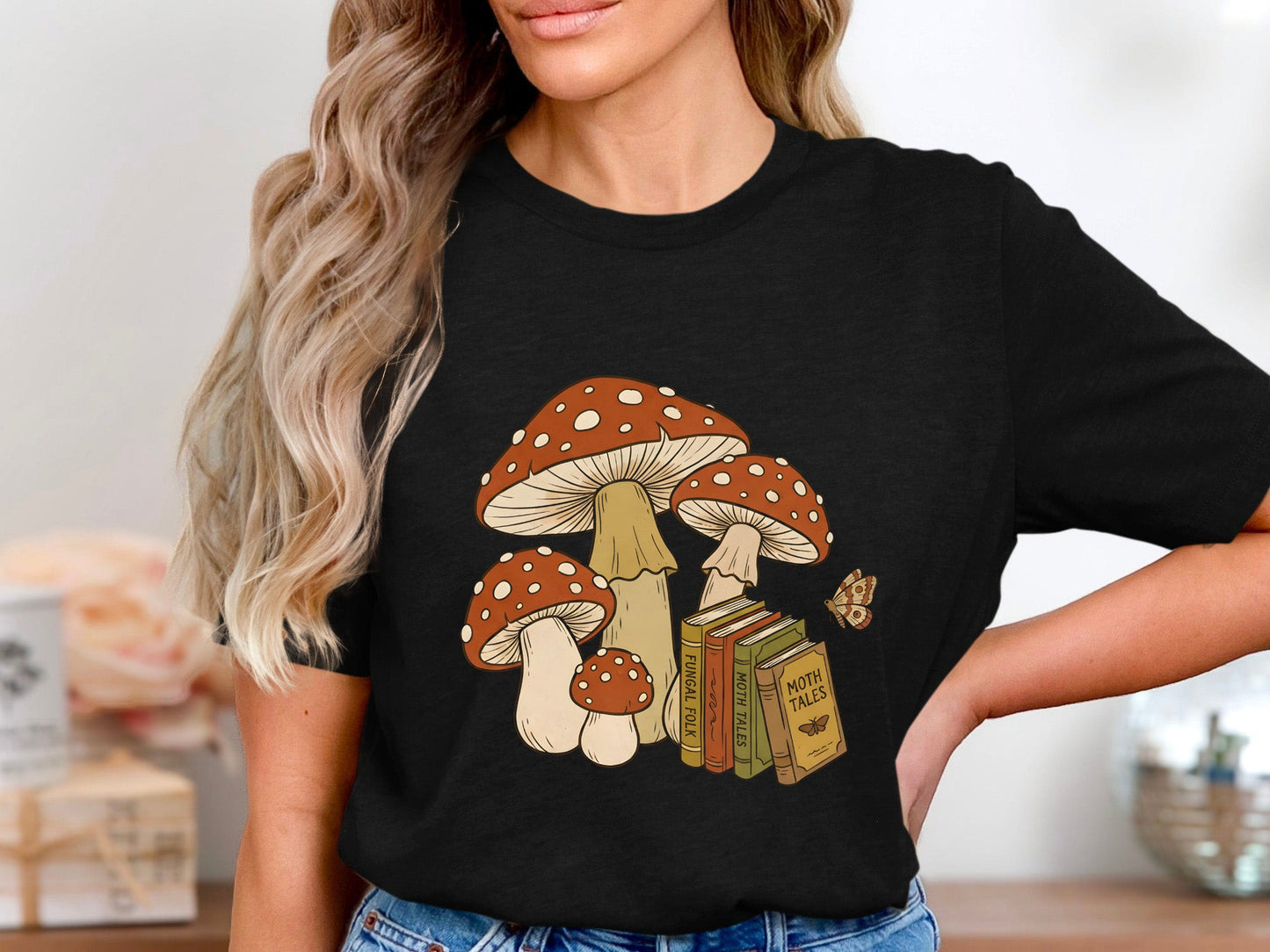 Mushrooms and Moth Tales Cottagecore Book T-Shirt