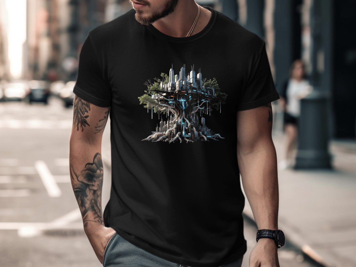 Futuristic Floating Tree City Graphic Tee