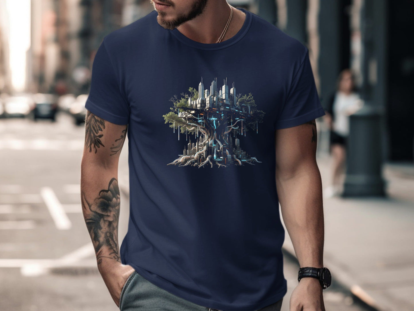Futuristic Floating Tree City Graphic Tee