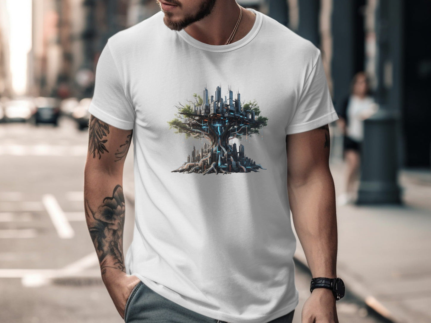 Futuristic Floating Tree City Graphic Tee