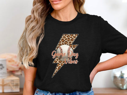Game Day Vibes Baseball Tee - Leopard Print Lightning Bolt Shirt
