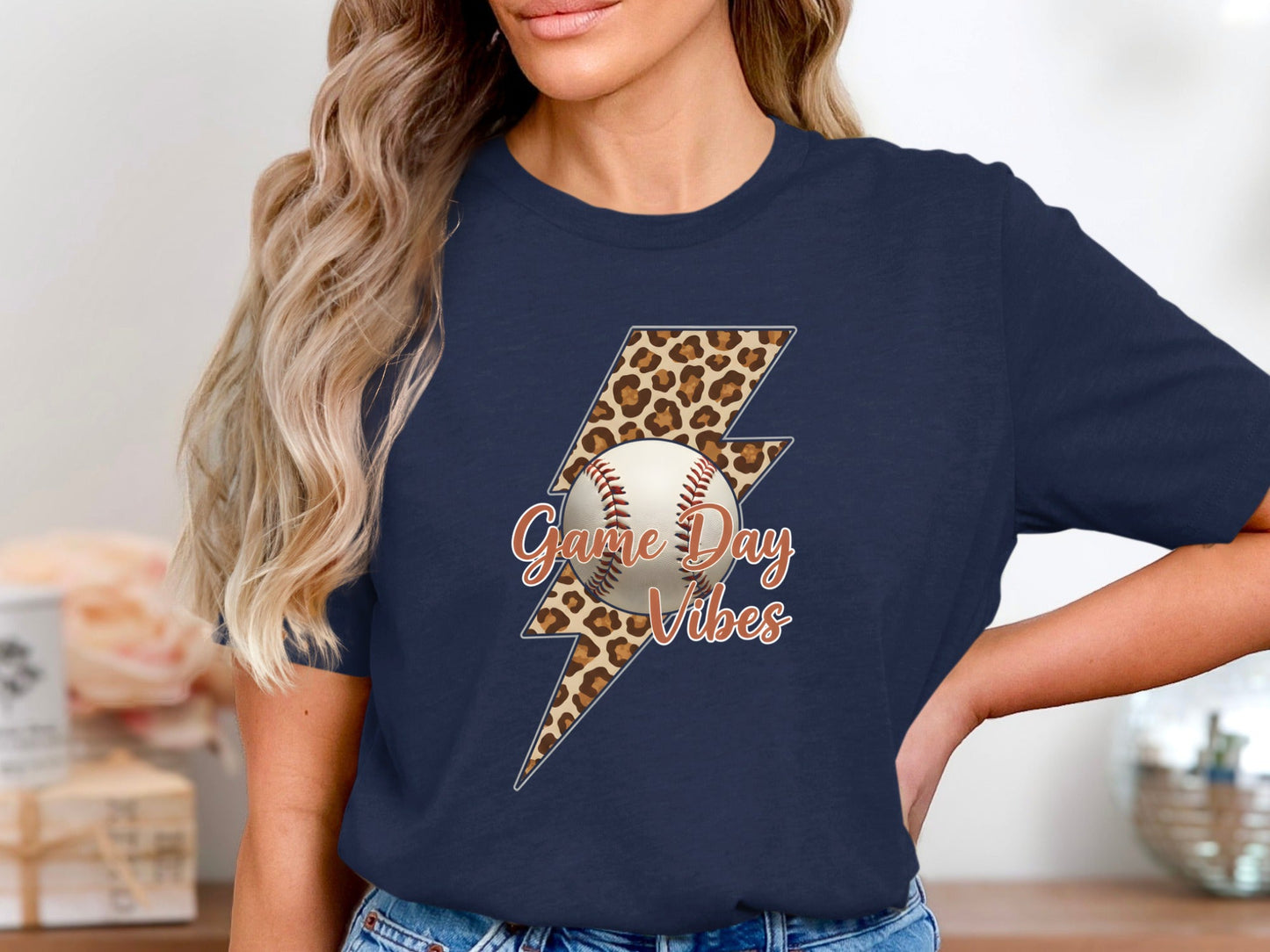 Game Day Vibes Baseball Tee - Leopard Print Lightning Bolt Shirt