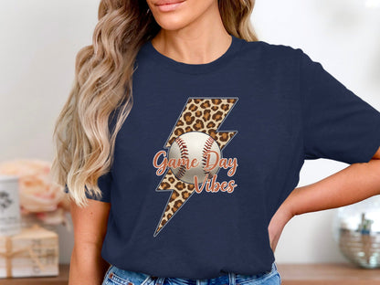 Game Day Vibes Baseball Tee - Leopard Print Lightning Bolt Shirt