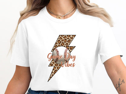 Game Day Vibes Baseball Tee - Leopard Print Lightning Bolt Shirt