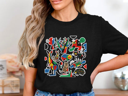 Geometric Australian Wildlife Collage T-Shirt | Modern Abstract Tee