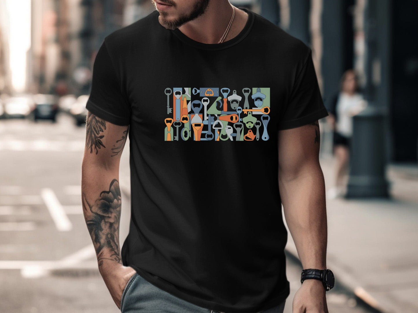 Retro Bottle Opener Pattern T-Shirt