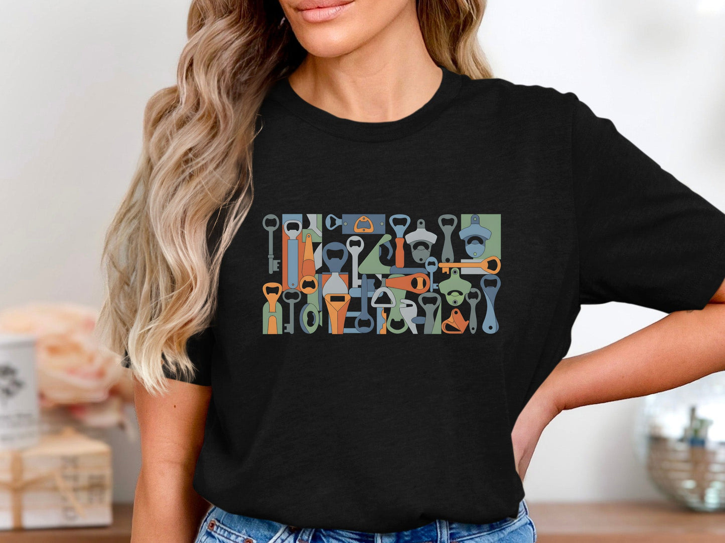 Retro Bottle Opener Pattern T-Shirt