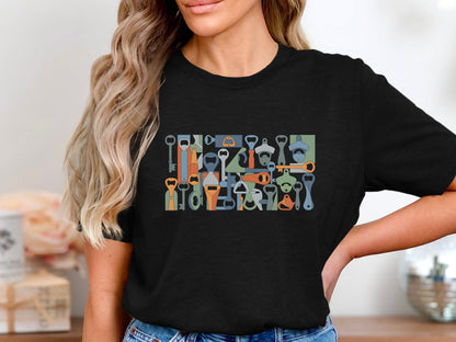 Retro Bottle Opener Pattern T-Shirt