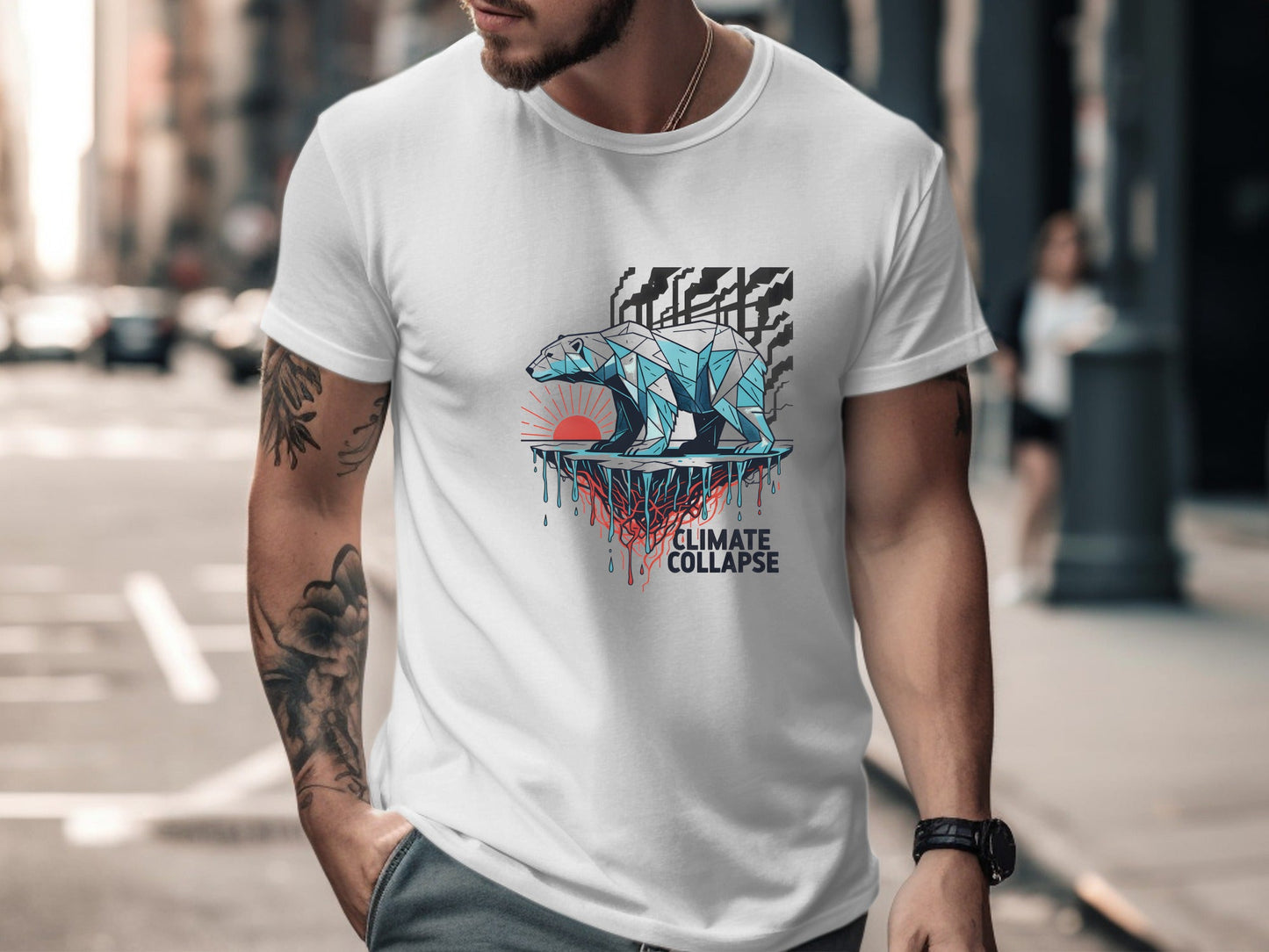 Climate Collapse Geometric Polar Bear Tee