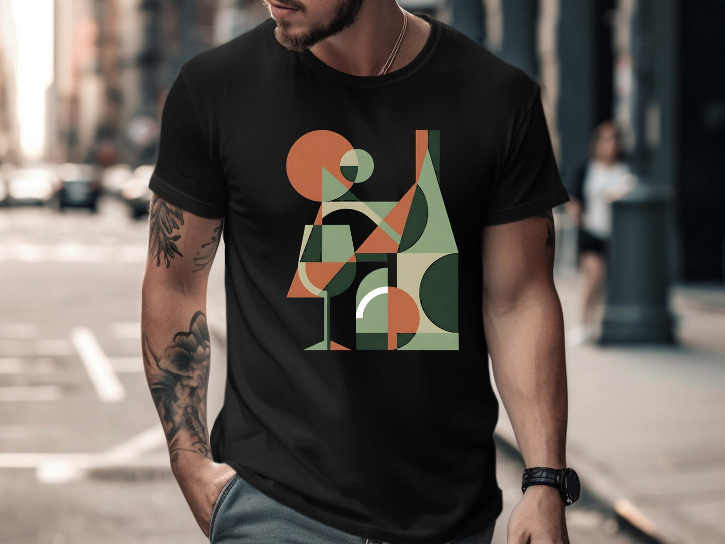 Geometric Wine Art T-Shirt - Modern Abstract Beverage  Tee