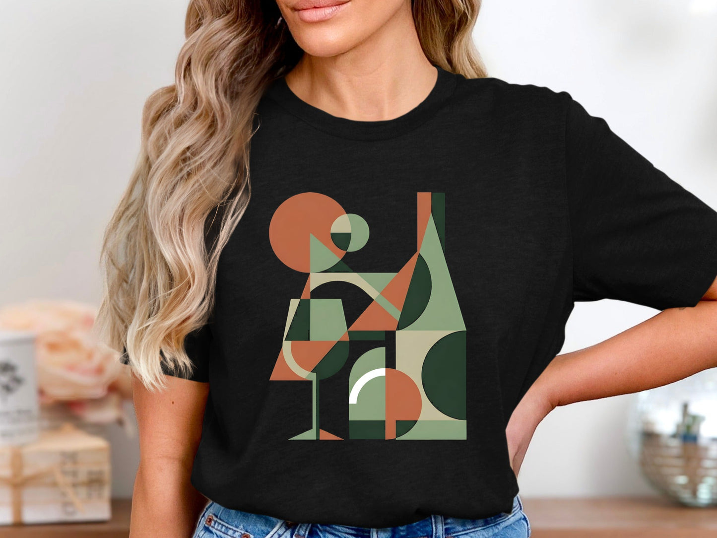 Geometric Wine Art T-Shirt - Modern Abstract Beverage  Tee