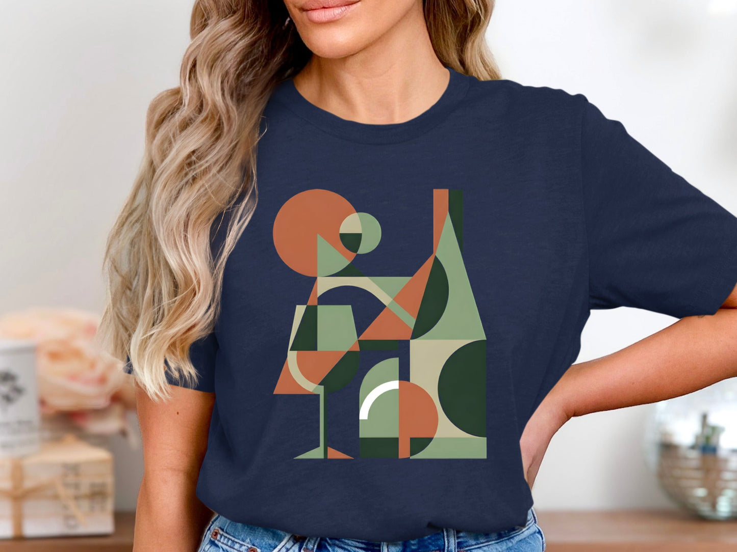 Geometric Wine Art T-Shirt - Modern Abstract Beverage  Tee