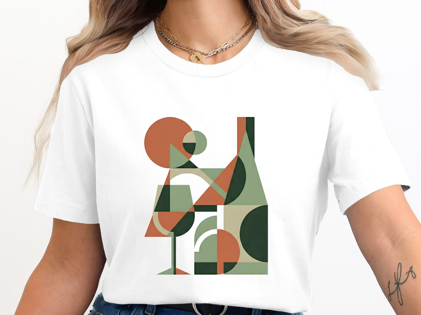 Geometric Wine Art T-Shirt - Modern Abstract Beverage  Tee