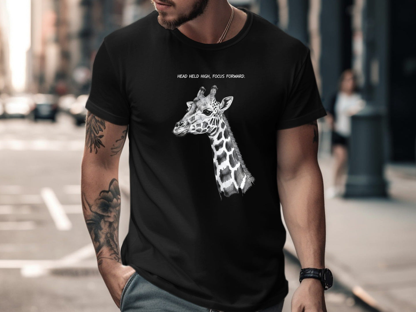 Giraffe 'Head Held High' Inspirational Pencil Sketch T-Shirt