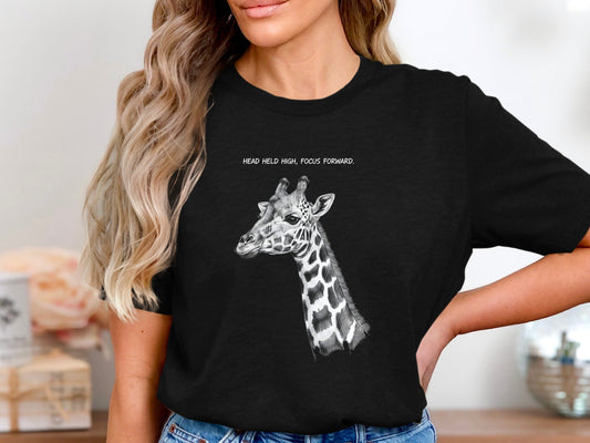 Giraffe 'Head Held High' Inspirational Pencil Sketch T-Shirt