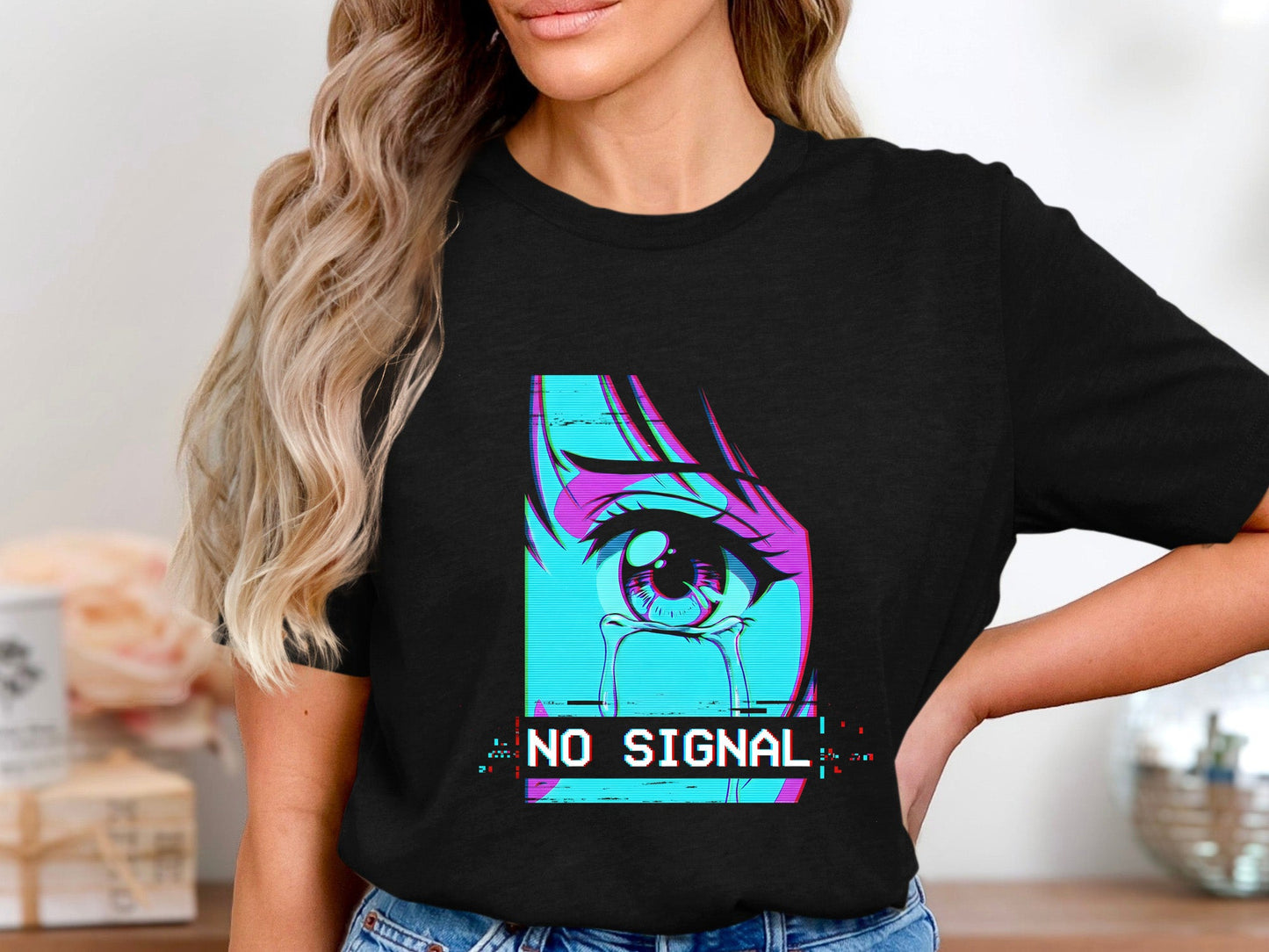 No Signal Glitch Anime Eye T-Shirt