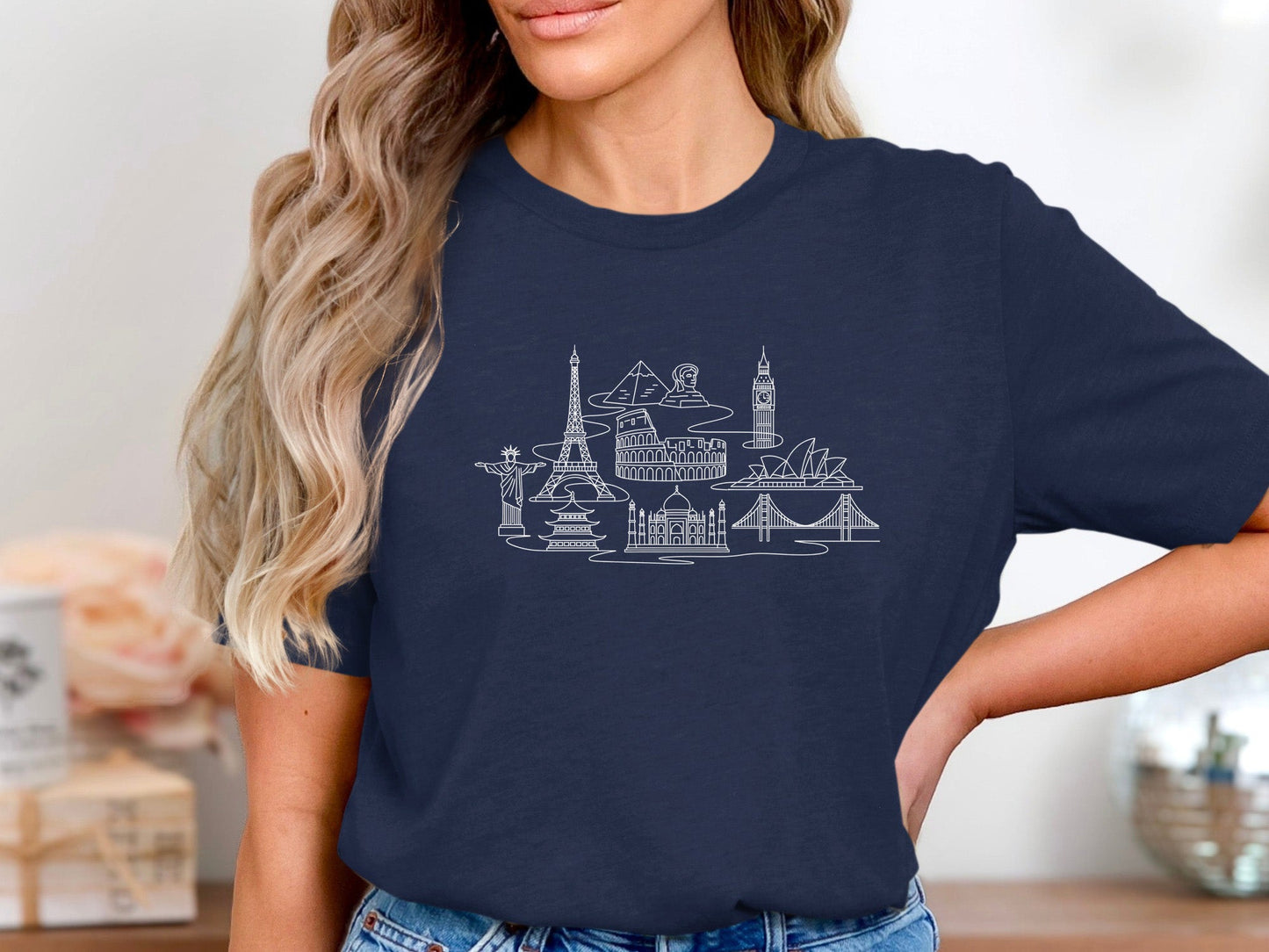 World Landmarks Line Art Graphic T-Shirt