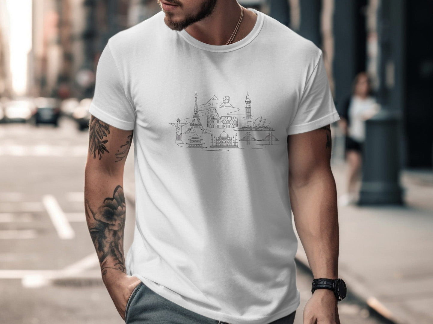 World Landmarks Line Art Graphic T-Shirt