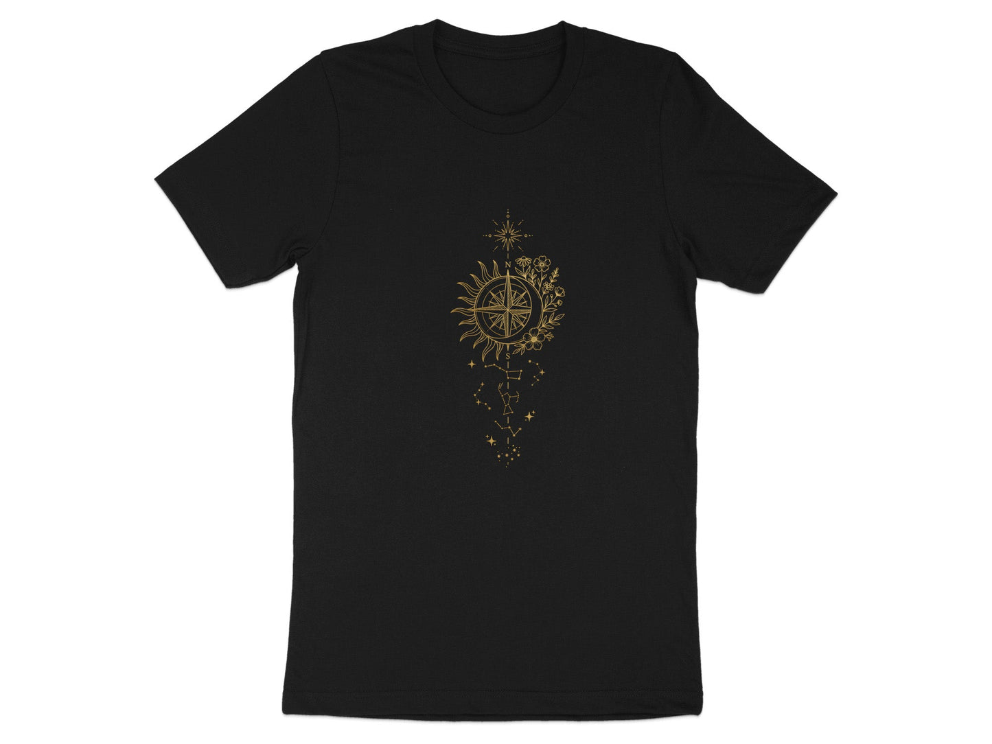 Celestial Compass Tee – Gold Line Art Constellation  T-Shirt
