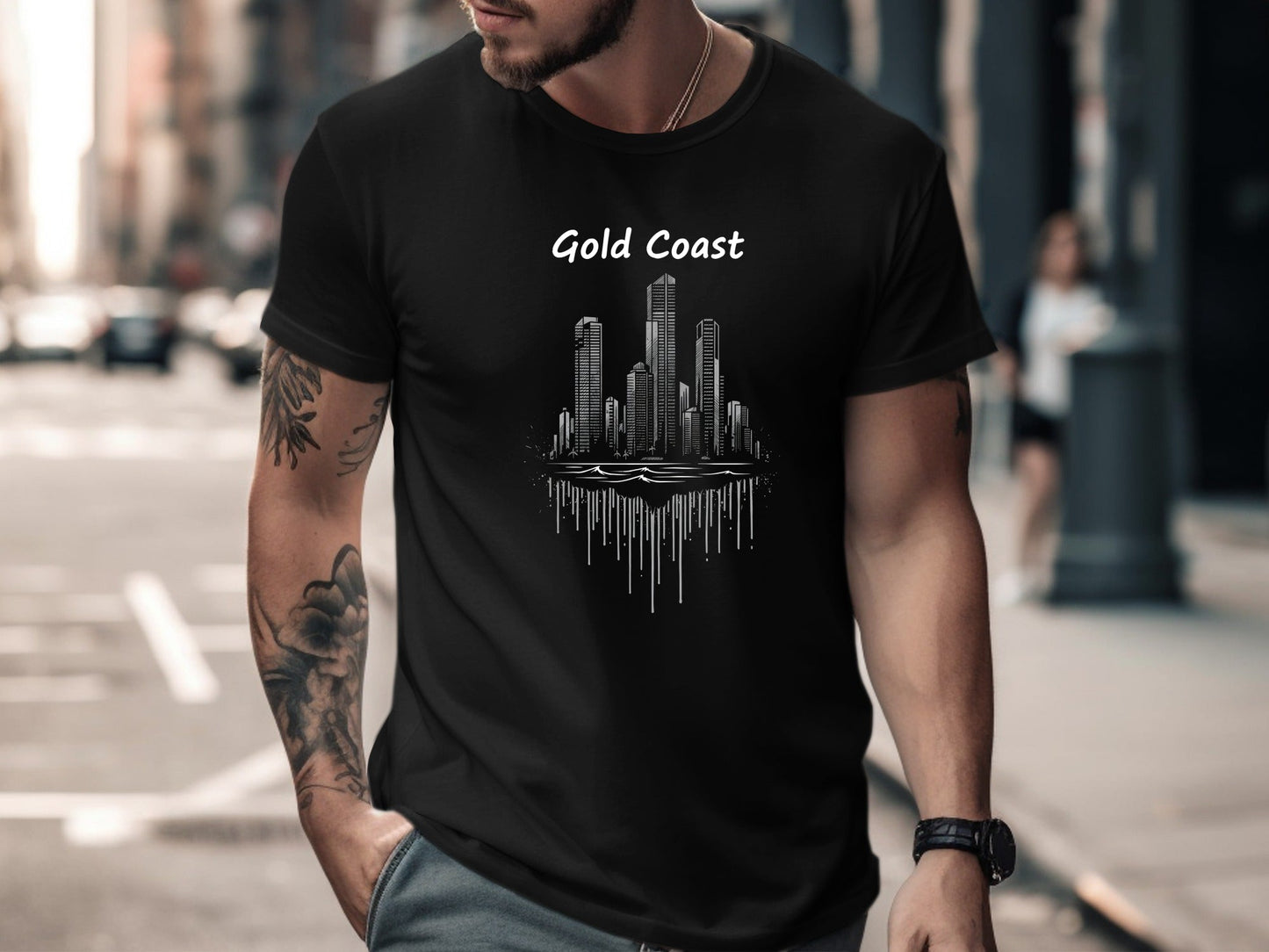 Gold Coast Skyline Drip Art T-Shirt | Queensland Coastal Fashion