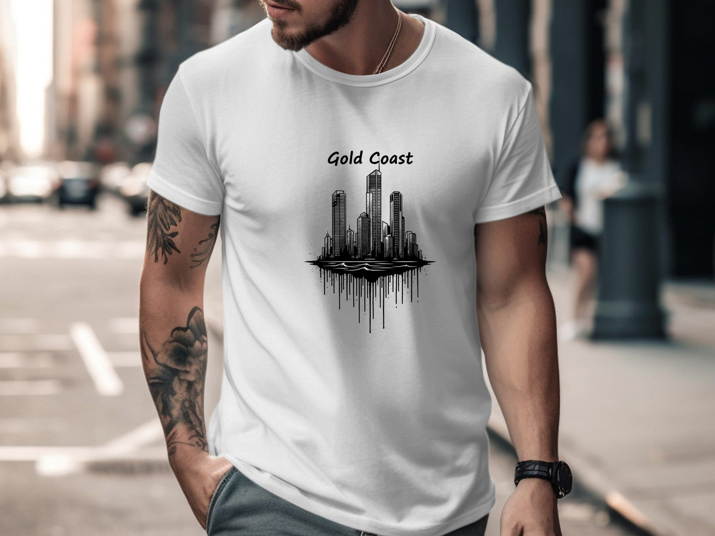 Gold Coast Skyline Drip Art T-Shirt | Queensland Coastal Fashion
