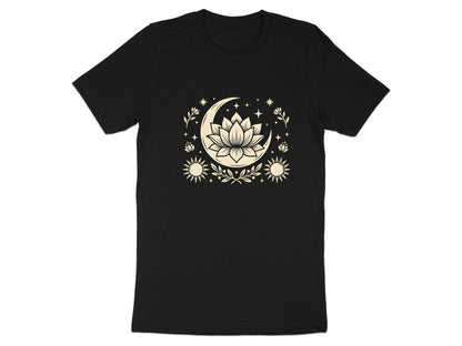 Mystic Lotus & Crescent Moon Tee – Boho Cream Detail T-Shirt