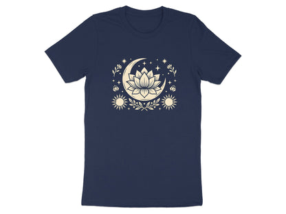 Mystic Lotus & Crescent Moon Tee – Boho Cream Detail T-Shirt