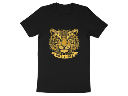 Golden Floral Tiger 'Wild & Free' Black Banner T-Shirt