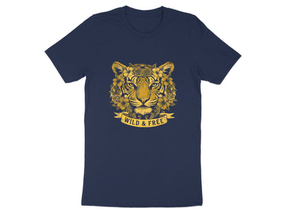 Golden Floral Tiger 'Wild & Free' Black Banner T-Shirt