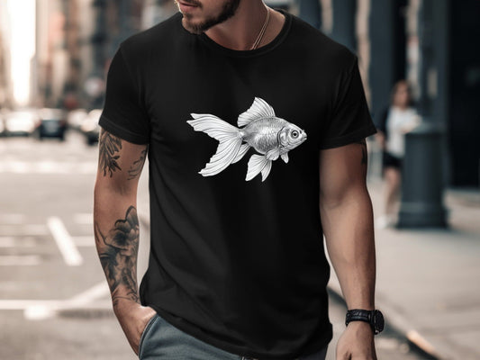 Elegant Goldfish Pencil Drawing Artistic T-Shirt