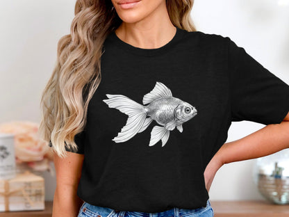 Elegant Goldfish Pencil Drawing Artistic T-Shirt