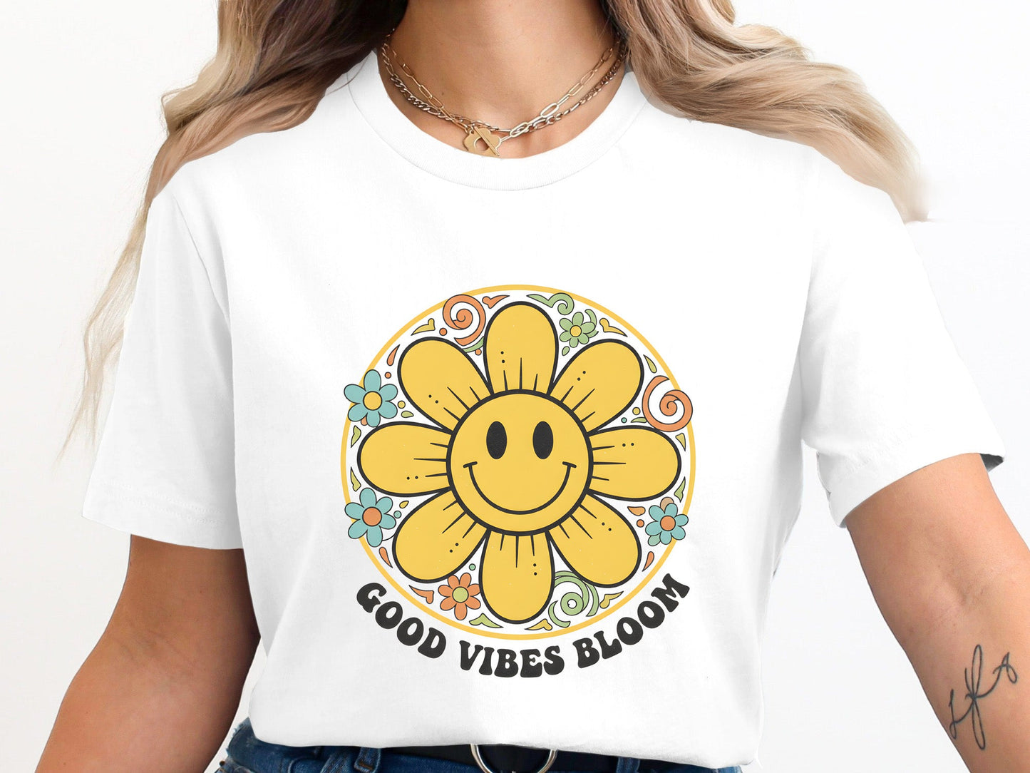 Good Vibes Bloom Retro Smiley Flower T-Shirt