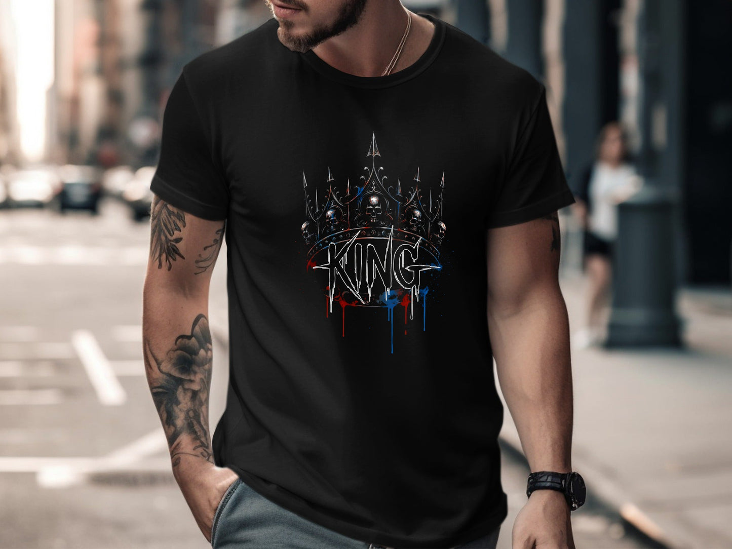 Gothic Skull Crown KING Graphic Tee
