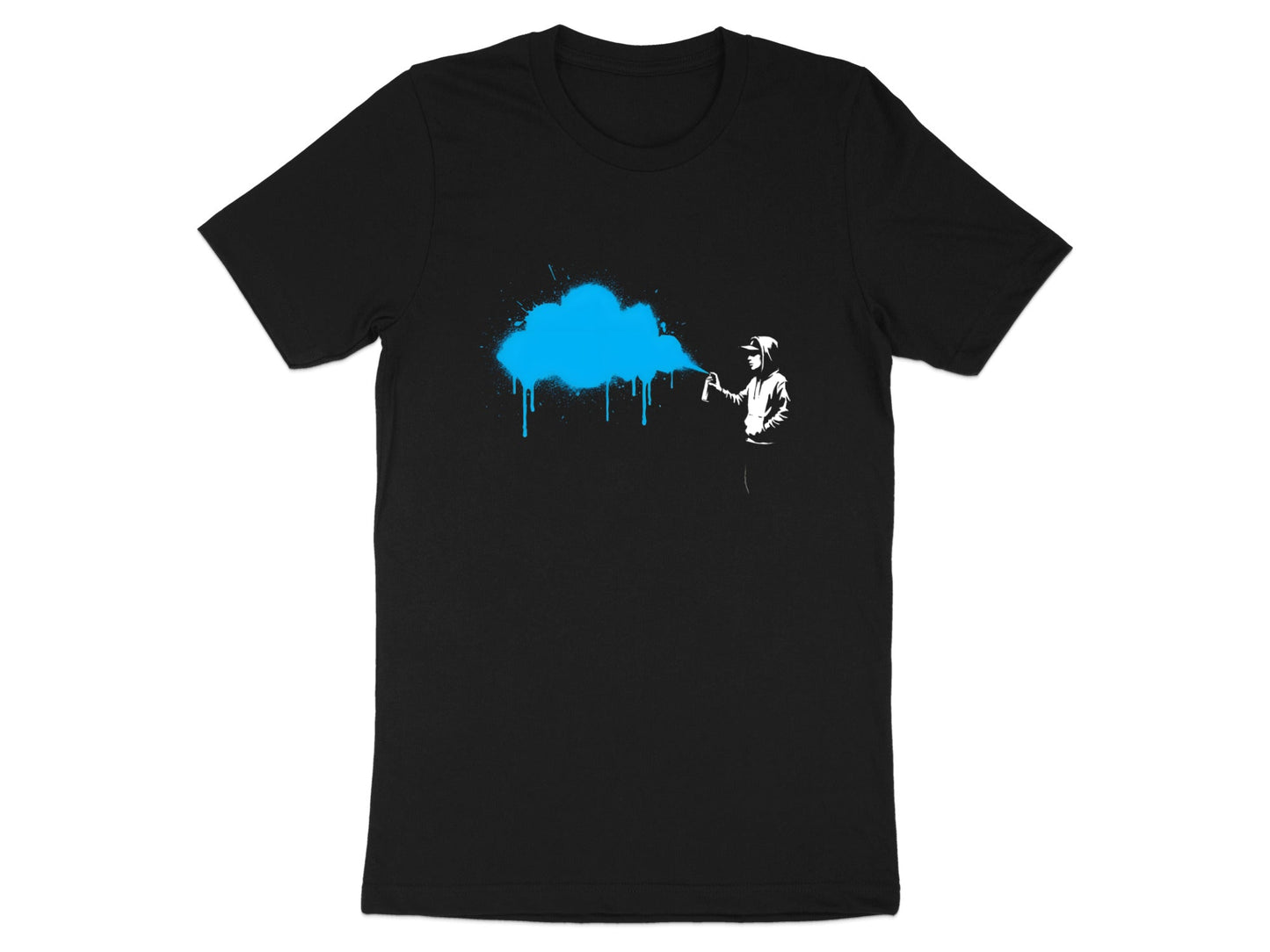 Graffiti Artist Spraying Neon Blue Graphic Tee