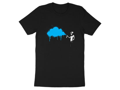 Graffiti Artist Spraying Neon Blue Graphic Tee