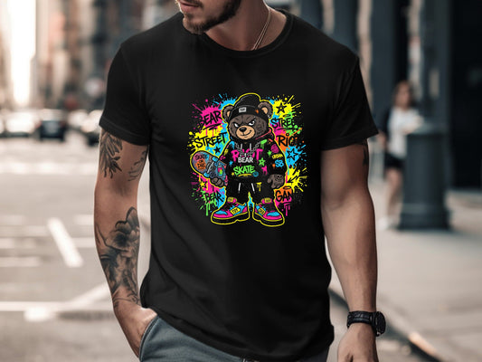 Street Style Graffiti Skater Bear Urban Graphic Tee