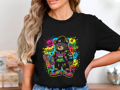 Street Style Graffiti Skater Bear Urban Graphic Tee