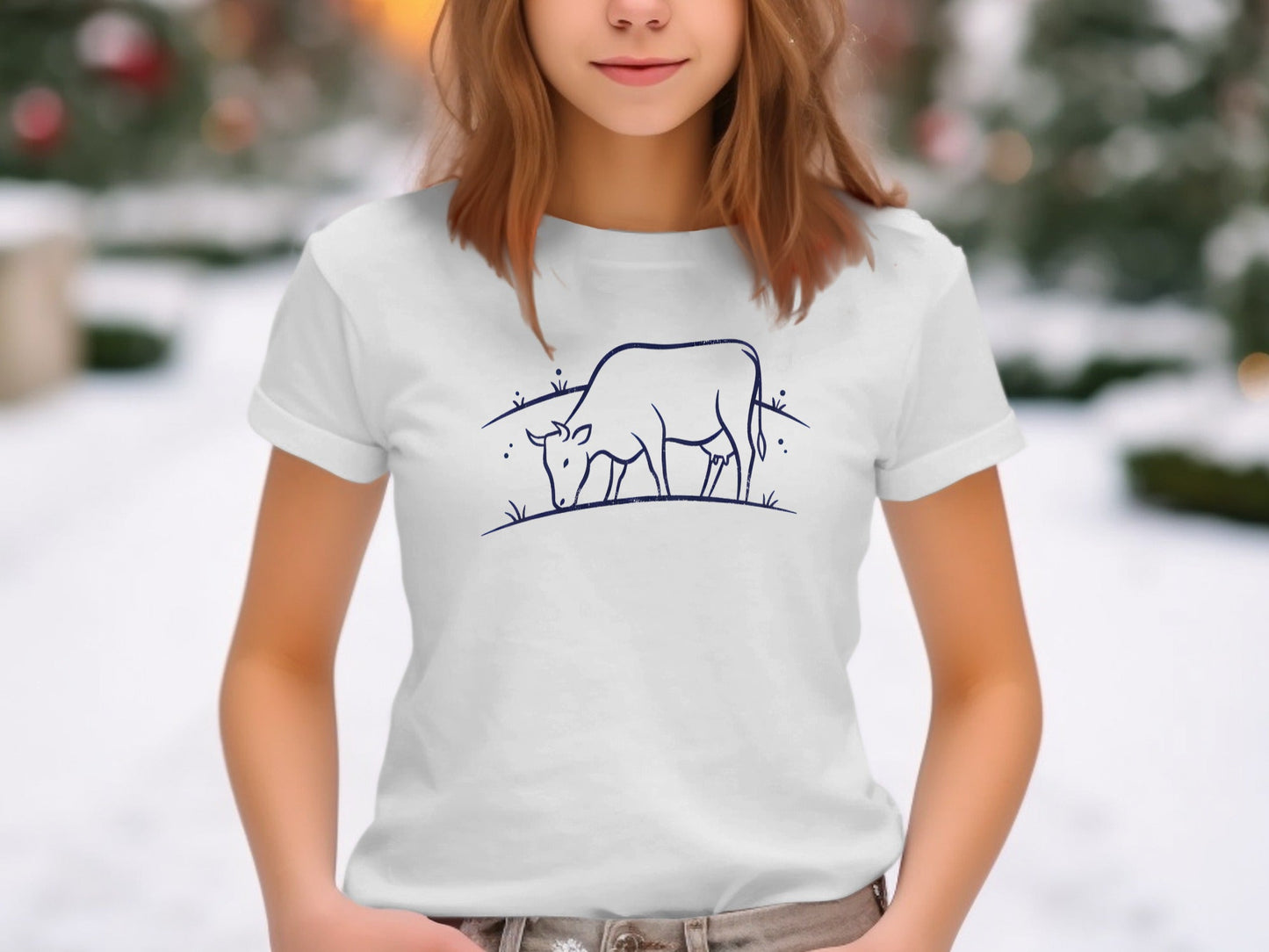 Minimalist Grazing Cow Line Art T-Shirt - Simple & Stylish