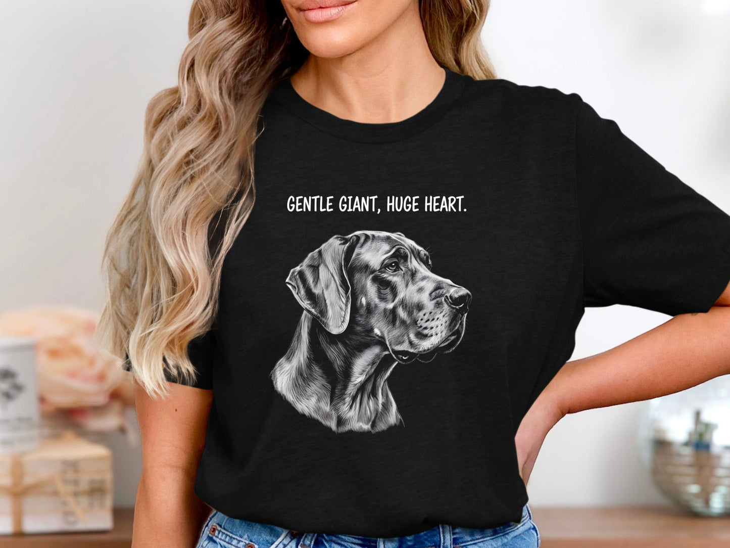 Great Dane 'Gentle Giant Huge Heart' Pencil Sketch Tee