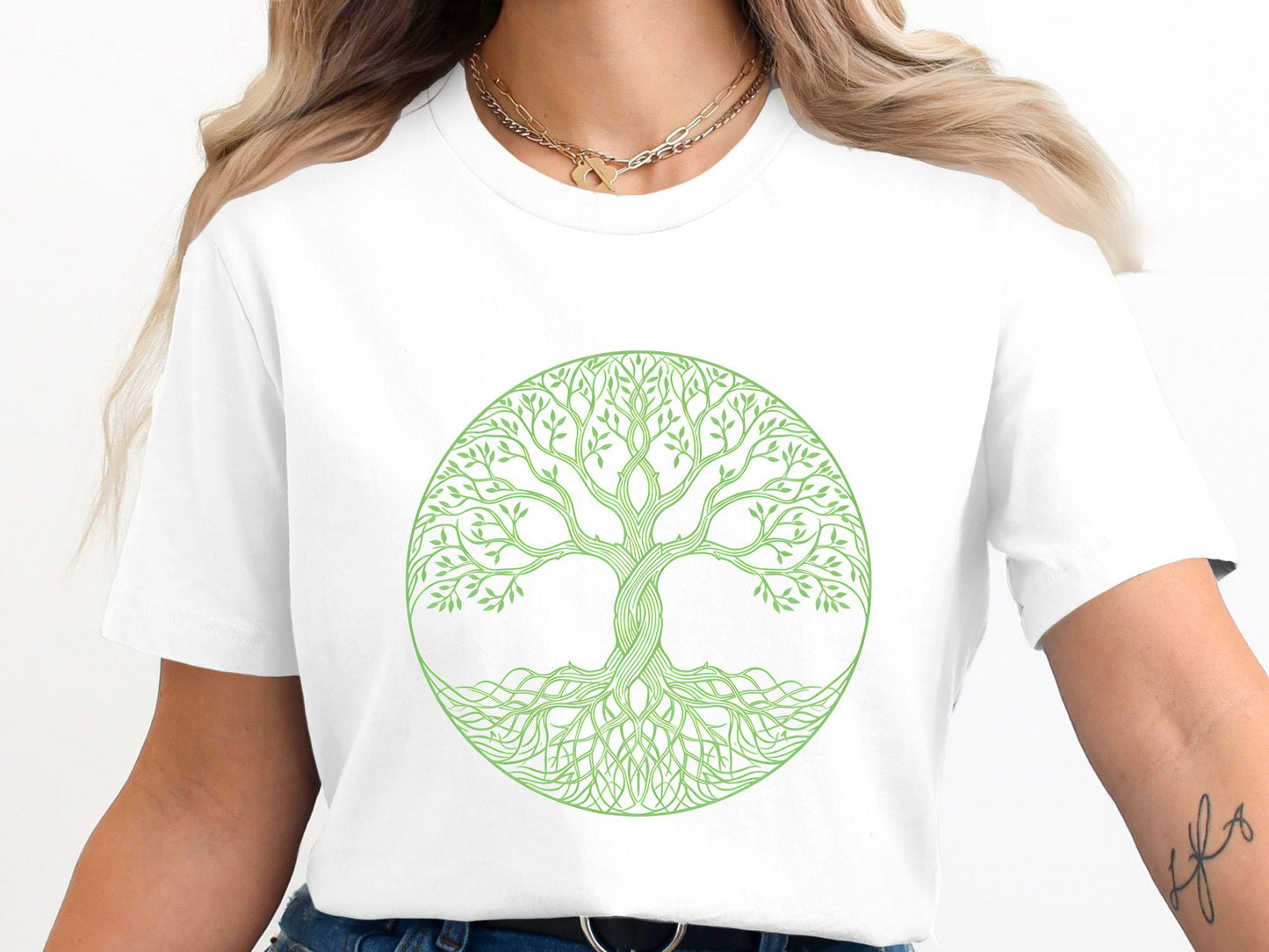 Green Line Art Celtic Tree of Life T-Shirt