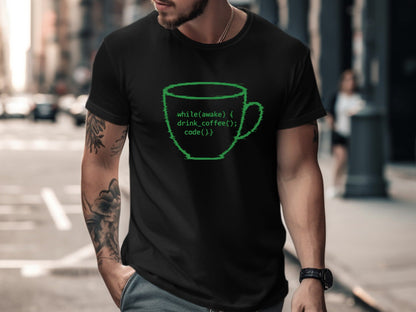 While Awake Drink Coffee T-Shirt - Programmer Loop  Tee
